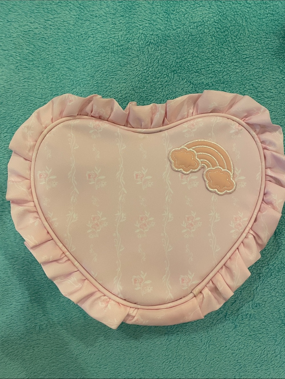 Stoney Clover Lane High Tea Heart Pouch with pink floral pattern and two patches